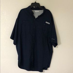 Navy Columbia PFG Short Sleeve Button Up